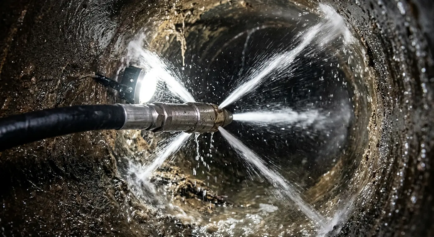 High-pressure hydro jetting nozzle cleaning sewer pipe for Storm Drain Cleaning in Boaz